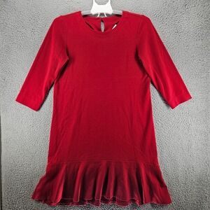 J Jill Ponte‎ Shift Dress Small 3/4 Sleeve Ruffle Hem Red  - S